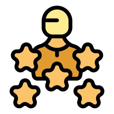 İş adamı, olumlu bir müşteri deneyimini temsil eden beş yıldızla çevrilidir.