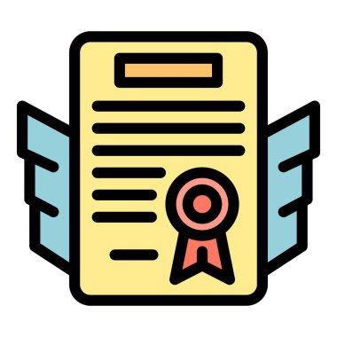 Kanatları olan, özgürlüğü ve başarıyı temsil eden, web siteleri ve uygulamalar için mükemmel bir resmi belgenin renkli simgesi