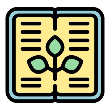 Bu renkli vektör illüstrasyonu sayfalarından yeşil filizlenen açık bir kitabı tasvir ediyor, eğitim, büyüme ve bilginin gücüyle ilgili projeler için mükemmel.