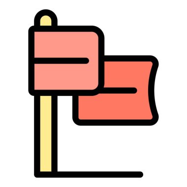 Ahşap direkte kırmızı bayrak sallanıyor, basit renkli vektör simgesi ile ana hatlar biçiminde