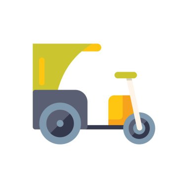 Üç tekerlekli faytonu temsil eden renkli çizimler, Asya ülkelerinde yaygın bir taşıma biçimi.