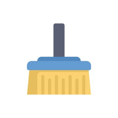 Tahta kılları ve mavi saplı, ayakta duran bir temizlik süpürgesinin basit simgesi