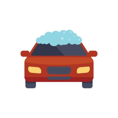 Kırmızı araba yıkandı ve sabun köpüğüyle kaplandı.