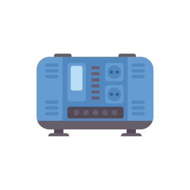 Elektrik kesintisi durumunda elektrik sağlayan taşınabilir yedek jeneratör, beyaz arkaplanda izole edilmiş düz görünüm vektör çizimi