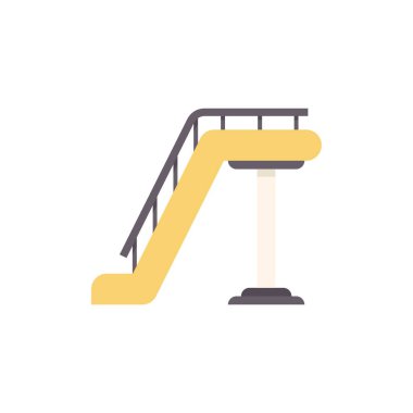 Beyaz arka planda izole edilmiş, platform ve merdiveni olan tek bir destek kirişinin üzerinde duran sarı bir su kaydırağının basit vektör çizimi