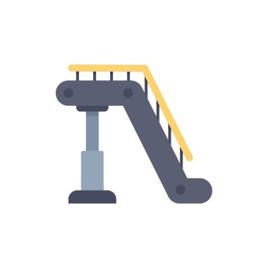 Uçak girişine giden modern bir iskele çizimi yolcuların uçağa binmesine olanak sağlıyor.