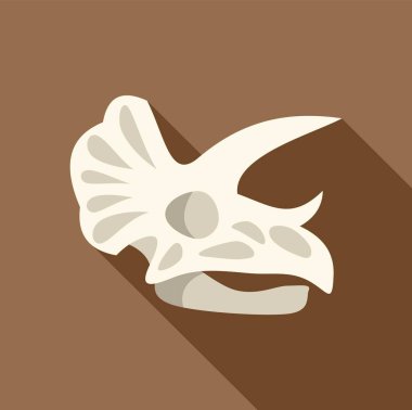 Kahverengi arka planda bulunan Triceratops kafatası fosili paleontoloji, dinozor ve tarih öncesi temalar için mükemmel.
