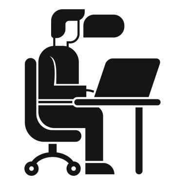 Laptop kullanan ve konuşan ofis çalışanı, çevrimiçi iş görüşmesi simgesi, iş konsepti, beyaz arkaplan üzerinde video konferans vektör işareti, mobil konsept ve web tasarımı için glyph biçimi simgesi