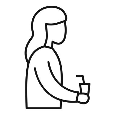 Elinde içecek bardağı tutan bir ofis çalışanı, basit bir siyah beyaz çizgi çizimi.