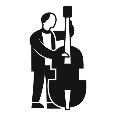 Çift bas çalan bir müzisyenin silueti, bir telli çalgıyla güzel bir müzik yaratıyor.