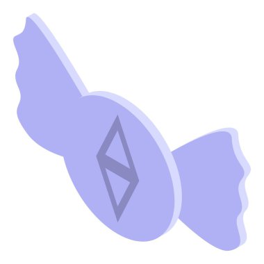 Paketlenmiş kripto para birimi uçuşu sentetik sembol, izometrik simge tasarımı