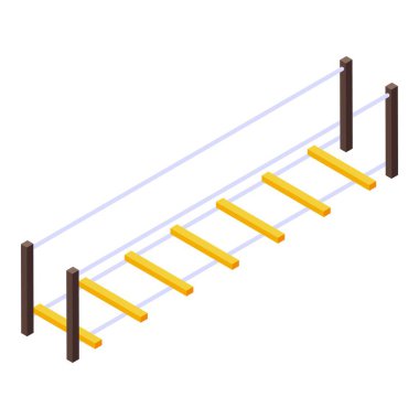 Halatlarla asılmış tahta kalaslar basit bir ip köprüsü oluşturur, yeni yüksekliklere giden bir yol veya zorlukların üstesinden gelinmesini sağlar.