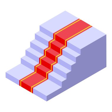Yukarı doğru uzanan zarif kırmızı halılı beyaz merdivenler, başarıyı, başarıyı ve özel durumları simgeliyor.