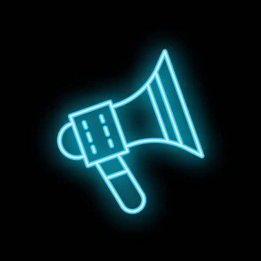 Siyah arka planda parlayan neon mavi megafon, her projede retro bir dokunuşa ihtiyaç duyar.