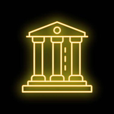 Sarı neon sütunlu bir bankanın ya da diğer resmi binaların parlayan neon çizgisi simgesi