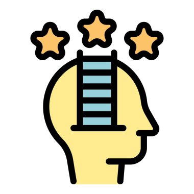 Bu renkli vektör illüstrasyonu yıldızlara ulaşma ve kişisel gelişim ve hırs yoluyla başarıya ulaşma kavramını gösteriyor.