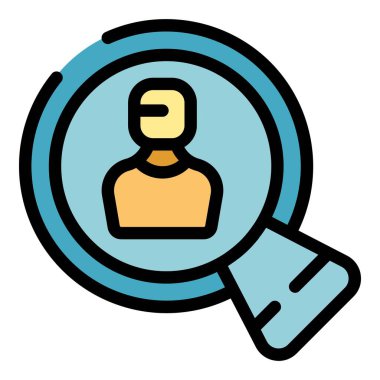 Bir kişi ikonuna odaklanan büyüteç işe alım sürecini, aday seçimini veya kafa avcılığını temsil ediyor