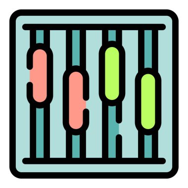 Ses seviyelerinin ayarlanmasını temsil eden çeşitli konumlarda kaydırıcıları olan bir ses kontrol panelinin renkli simgesi