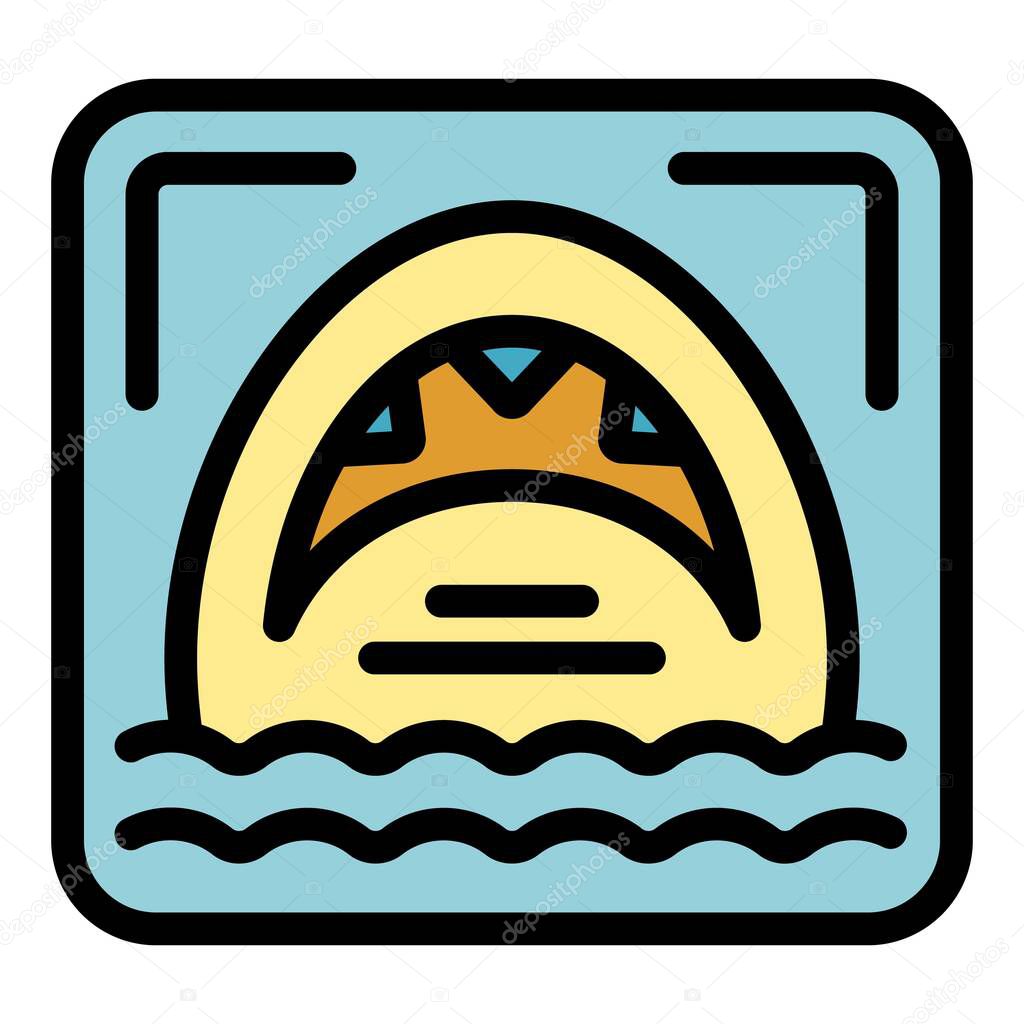 Photo camera is capturing the dramatic moment of a shark attack, with its jaws open, emerging from the water