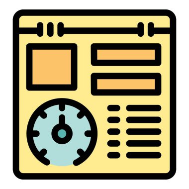 Zaman izleme işlevselliğini vurgulayan bir saat de dahil olmak üzere çeşitli unsurları gösteren bir proje yönetimi uygulama arayüzünün basit simgesi