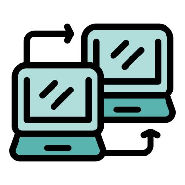 Bu renk simgesi iki dizüstü bilgisayar arasındaki veri transferi kavramını gösterir