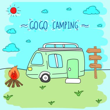 Kamp el çizimi vektör çizimi. Kamp kavramı.