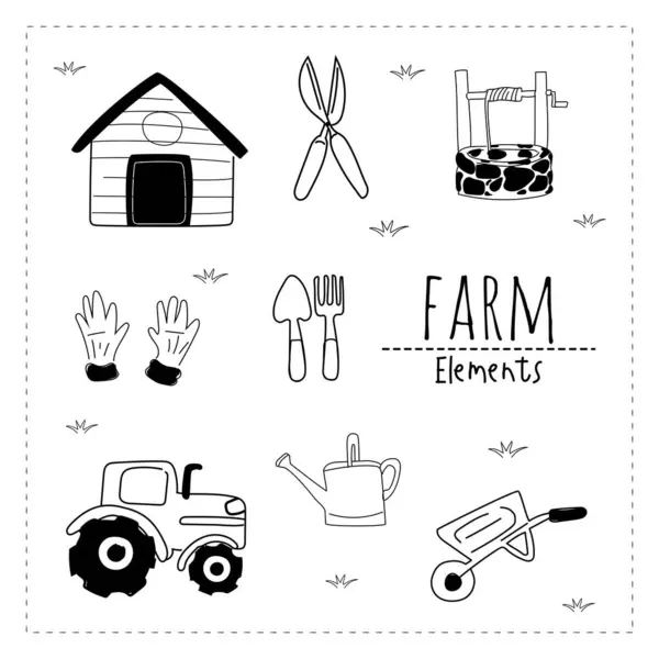 手工绘制的一套农家用品 矢量说明 免版税图库矢量图片