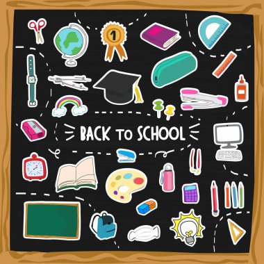 Okula karatahta arka planında dönüyorum. Vektör illüstrasyonu.