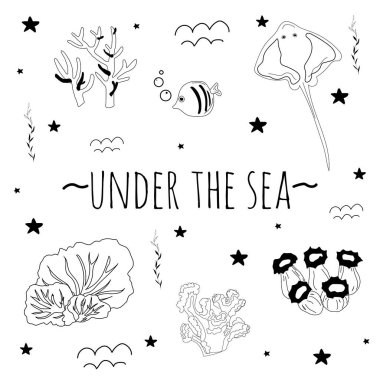 Doodle Marine Life Illustration for Kids. clipart