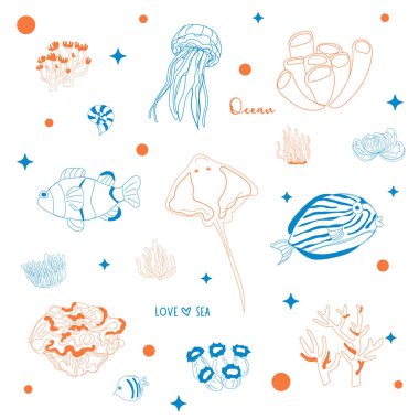 Doodle Marine Life Illustration for Kids. clipart
