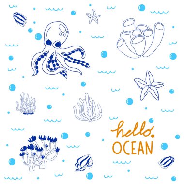 Çocuklar için Doodle Deniz Yaşamı Çizimi.