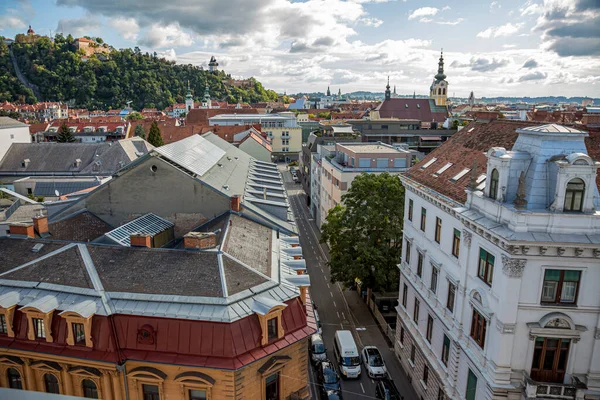 Blick Auf Die Stadt Graz Von Oben Österreich Architekturdetails Rote — Stockfoto