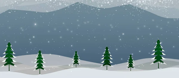Zimní Dovolená Krásná Zasněžená Země Vánoční Osvětlení Banner — Stock fotografie