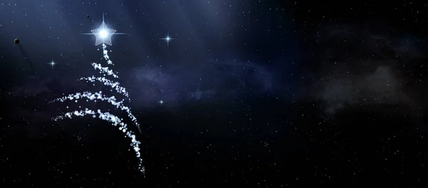 Feliz Natal Espaço Feriado Profundo Universo Astrologia Banner Com Árvore — Fotografia de Stock