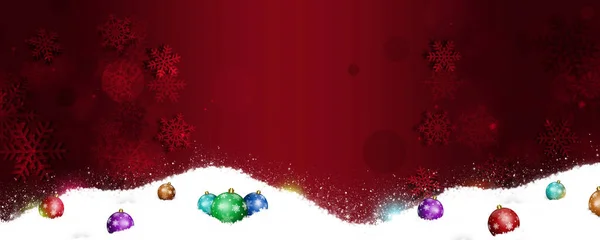 Vinter Jul Ljus Banner Med Färgglada Bollar Snön — Stockfoto