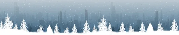 Christmas Snow Forest City Shape Background Holiday Wide Banner Copy — Stock Photo, Image