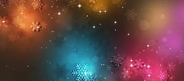 五彩缤纷的圣诞降雪时间 冬天明亮的彩灯横幅 — 图库照片