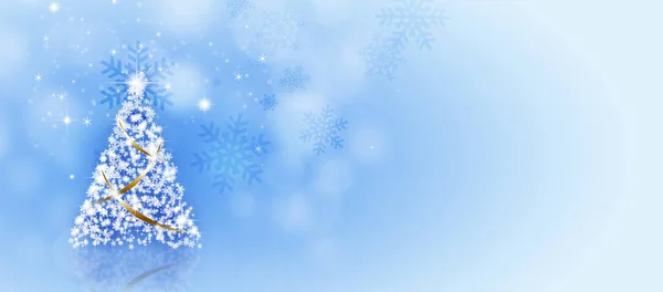 Dovolená Vánoce Sníh Magie Nádherný Strom Jasně Modrém Praporu — Stock fotografie