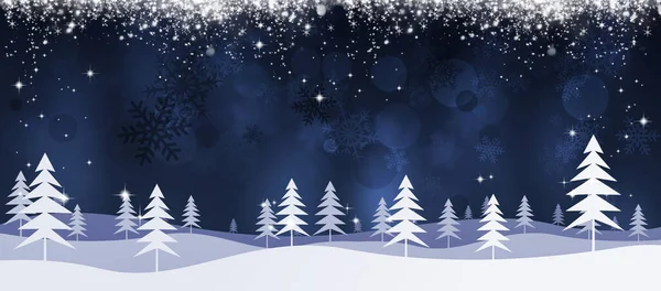 Winterurlaub Weihnachtsgruß Weiße Hügel Und Bäume Dekoration Banner Mit Schnee — Stockfoto