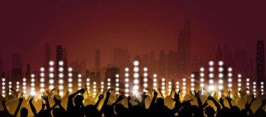 music open air festival banner. party crowd dancing background