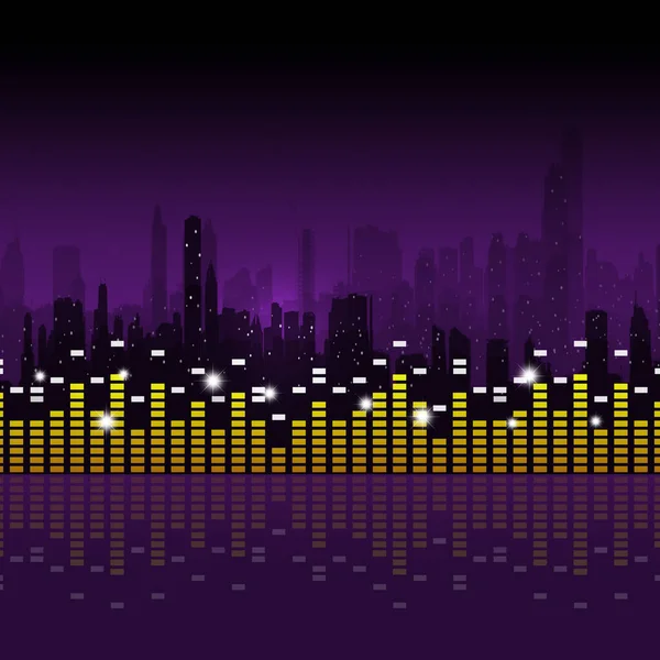 Skyline Der Stadt Und Musik Equalizer Hintergrund Für Aktive Partys — Stockfoto