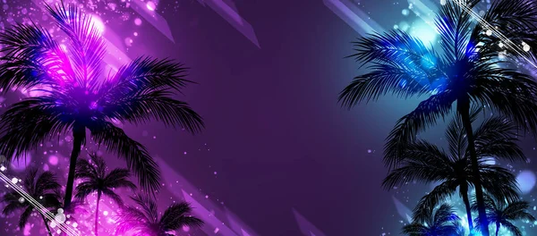 Kolorowy Synthpop Miami Plaża Palmy Muzyka Neon Disco Retro Baner — Zdjęcie stockowe