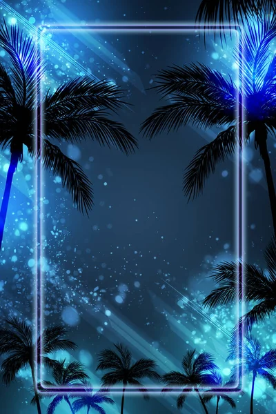Mavi Synthpop Lerin Plaj Palmiyeleri Müzik Neon Retro Poster — Stok fotoğraf