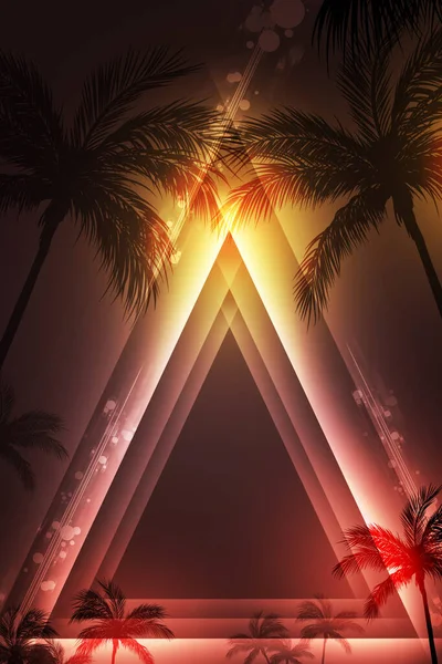 Retro Synthpop Beach Palms Music Golden Disco Light Party Poster — Stock Photo, Image