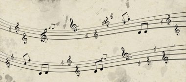 Retro müzik arkaplanı ve eski doku kağıdına notalar.