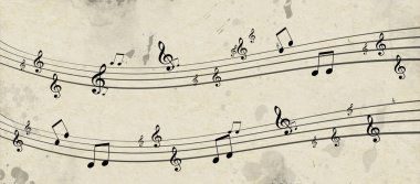 retro music background with sound music notes on retro old texture paper clipart