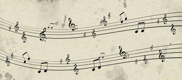 复古纹理纸上的带声音乐谱的复古音乐背景 — 图库照片