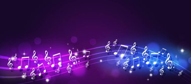 multicolor music notes poster neon retro color background. designs for music flyers and banners clipart