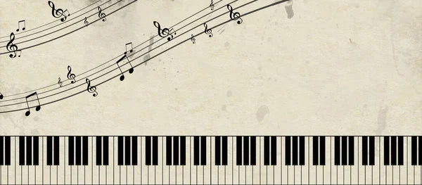 复古纹理纸上的带声音乐谱的钢琴横幅 — 图库照片