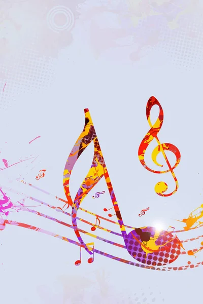 Acquerello Musica Astratta Sfondo Multicolore Con Note Musicali Schizzi — Foto Stock